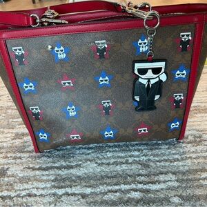 Karl Lagerfeld Brown and Red Shoulder Bag